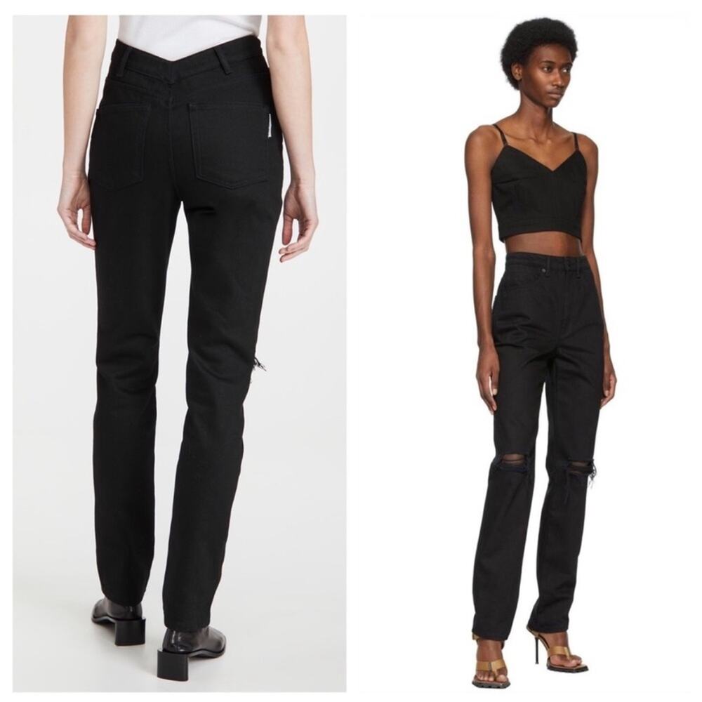 Alexander Wang Womens High Rise Dipped Back Distressed Knee Black Jeans 27